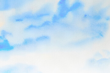Wall Mural - watercolor brush texture background. blue color blotch paint stain splash sky water pattern on white