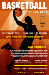 Wall Mural - Basketball tournament poster template with abstract silhouette of jumping player