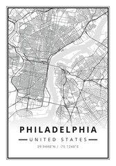 Wall Mural - Street map art of Philadelphia city in USA - United States of America - America