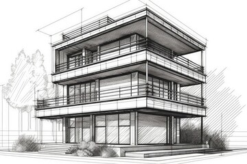 Poster - modern skyscraper with a facade covered in multiple windows created with Generative AI technology