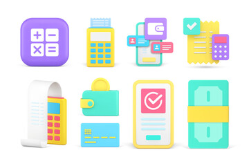 Poster - Financial payment success banking transaction cash cashless transfer set 3d icon realistic vector