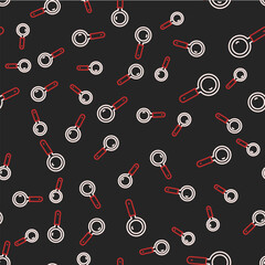 Sticker - Line Magnifying glass icon isolated seamless pattern on black background. Search, focus, zoom, business symbol. Vector