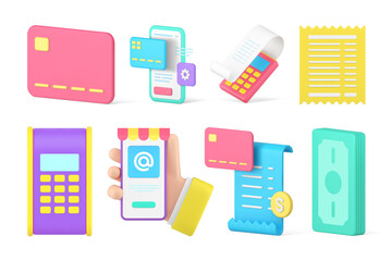 Poster - Banking bill payment financial e money transaction smartphone application set 3d icon vector