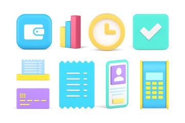 Poster - Time to payment finance banking service commercial business accounting analyzing set 3d icon vector