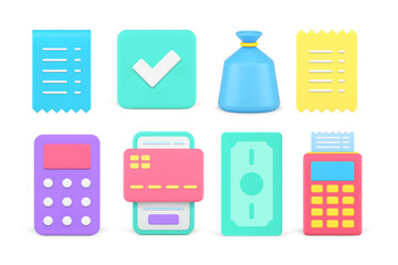 Poster - Financial payment banking accounting business commercial calculation transaction set 3d icon vector