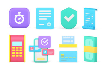 Poster - Success payment e money financial banking transaction smartphone application set 3d icon vector