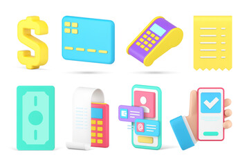 Poster - Online shopping internet payment protect verification currency transaction set 3d icon vector