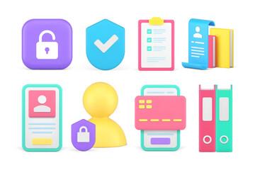 Poster - information protection verification password access secret archive personal data set 3d icon vector