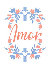 Wall Mural - Love in Portuguese. Ink illustration with hand-drawn lettering. Amor