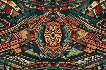 Fototapete - vibrant and eclectic pattern featuring a variety of shapes and colors created with Generative AI technology