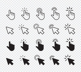 Poster - Pointer click icon set . Cursor line, touch sign, pointing hand click symbols for web and mobile phone isolated 4 style, vector illustration