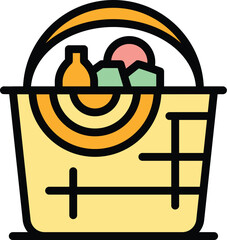 Poster - Wood picnic basket icon. Outline Wood picnic basket vector icon for web design isolated on white background color flat