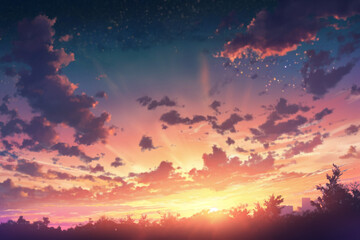 Wall Mural - beautiful sunset sky with clouds generative ai