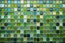 Close-up View Of A Vibrant Green Glass Tile Wall Created With Generative AI Technology