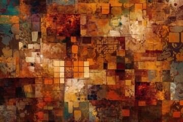 Poster - abstract painting with vibrant colors and geometric shapes created with Generative AI technology
