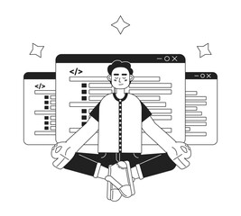 Poster - Become programmer expert black and white concept vector spot illustration. Editable 2D flat monochrome cartoon character for web design. Programming creative line art idea for website, mobile, blog
