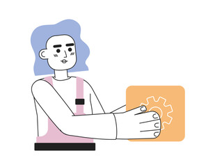 Poster - computer engineer line concept vector spot illustration. editable 2d flat cartoon character on white