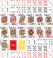Leinwandbilder - A truly full, complete deck of playing cards in red, yellow and black. All cards including joker plus and backs. An original design in a classic vintage style. Standard poker size.