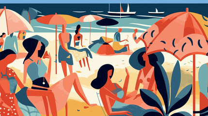 Abstract art summer beach  background vector. Modern shape line art wallpaper.