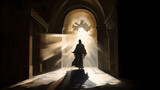 Fototapeta Londyn - silhouette of a person in a church generative ai