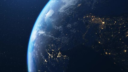 Wall Mural - beautiful planet earth seen from space, slowly camera pull out, in 4k