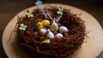 Wall Mural - Easter eggs inside nest is a decoration for spring holiday Generative Art