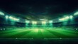 universal grass stadium illuminated by spotlights and empty green grass playground. Generative AI