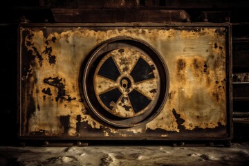 Poster - rusted metal object with a black and white pattern created with Generative AI technology