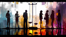 A Set Of Scales, Symbolizing Injustice. Digital Art Illustration. Generative AI.