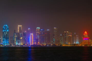 Wall Mural - Night view of skyline of Doha - the capital of Qatar