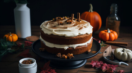 Wall Mural - Pumpkin Cake with Spices and Cream Cheese Frosting Generative AI