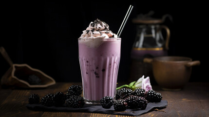 Wall Mural - Blackberry Milkshake with Whipped Cream 