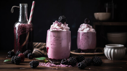 Wall Mural - Blackberry Milkshake with Whipped Cream 