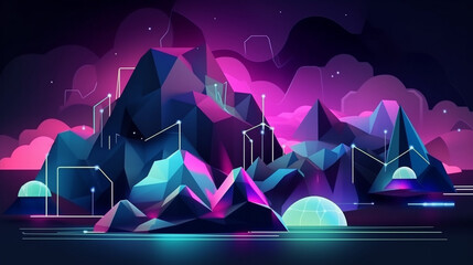 Wall Mural - abstract futuristic background with neon geometric Generative AI