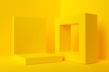 Aufkleber - Abstract geometric shapes on yellow background. Minimal 3D rendering abstract background. Set of abstract geometrical forms.