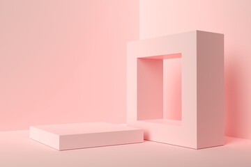Aufkleber - Abstract geometric shapes on pink background. Minimal 3D rendering abstract background.