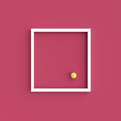 Aufkleber - A ball in a white blank picture frame hanging on viva magenta wall.