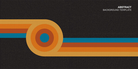Abstract 1970's style colorful stripes frame on black background with blank space.