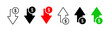 Increase, decrease dollar icons. Interest arrow money icons collection. Increase, decrease growth elements icons. EPS 10