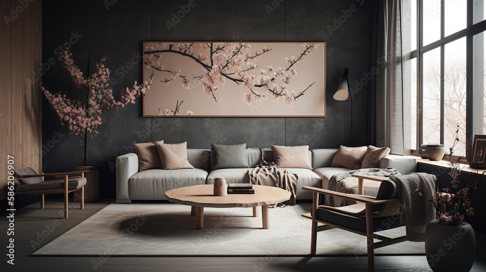 Moody Japandi Living Room: Blending Minimalist Dark Aesthetics with Cozy Warmth