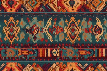 Poster - vibrant rug with a geometric pattern created with generative ai technology