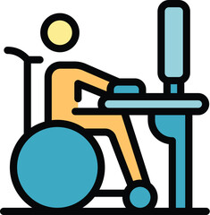Poster - Wheelchair man computer work icon. Outline Wheelchair man computer work vector icon for web design isolated on white background color flat