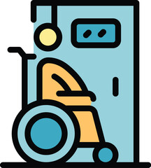 Poster - Wheelchair man toilet icon. Outline Wheelchair man toilet vector icon for web design isolated on white background color flat