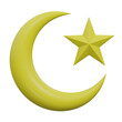 crescent moon and star 3d render icon illustration with transparent background