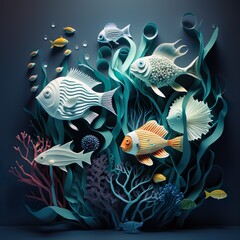 Wall Mural - Underwater world of the sea, corals and fish. Generative AI