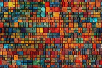 Poster - vibrant mosaic tile pattern with a bold red backdrop created with Generative AI technology