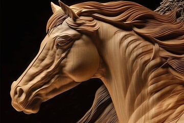 Sticker - Wood sculpted horse. Ai. Wooden decorative carving