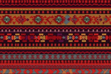 Poster - vibrant and intricate pattern on fabric, with a focus on the details and colors created with Generative AI technology