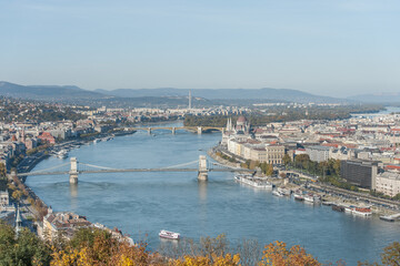 Wall Mural - Landscape of Danube River and Budapest City Dock from Citadella, Hungary.