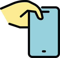Poster - Using cellphone icon outline vector. Hand phone. Touch smartphone color flat